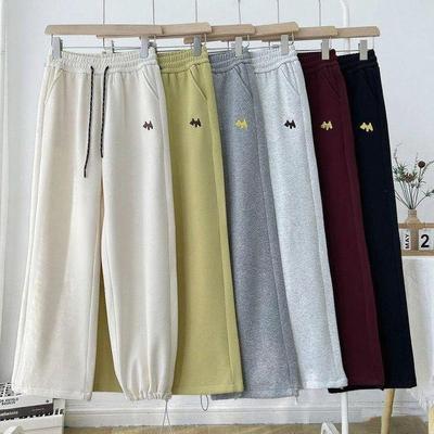 Calças de Moletom Femininas de Outono: Versátil, Com Punho, Cordão, Perna Reta, Roupa Casual