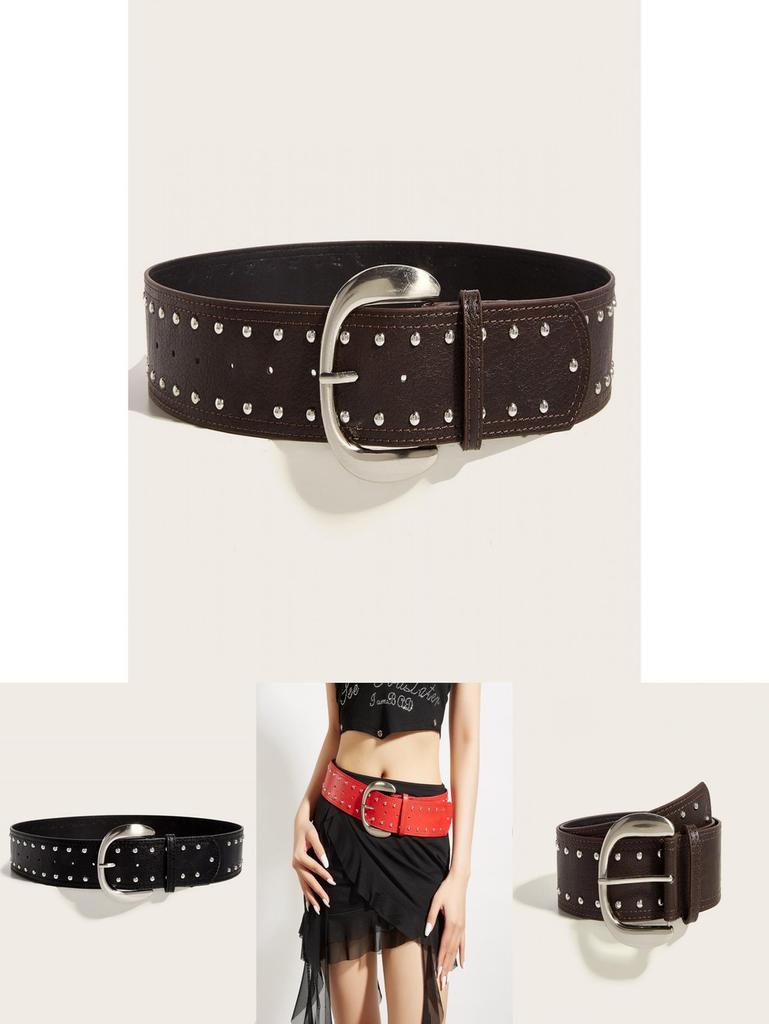 Punk Rock Leather Belt With Metal Pin Buckle For Casual Street Style