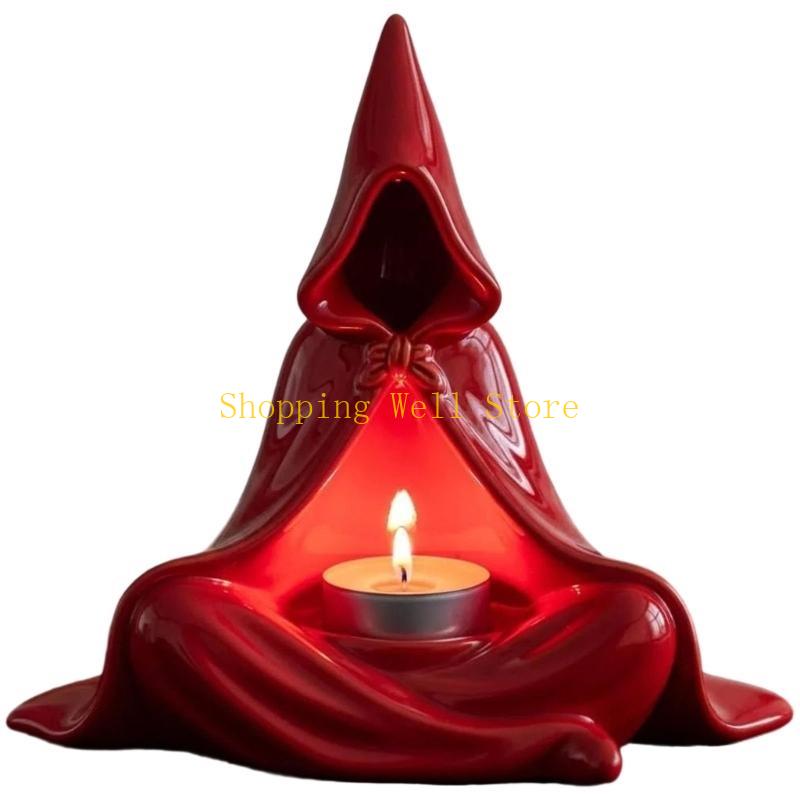 KX4B Halloween Resins Mysterious Wizard Sculpture Tealight Stand For Meditations Relaxation Ambiances and Party