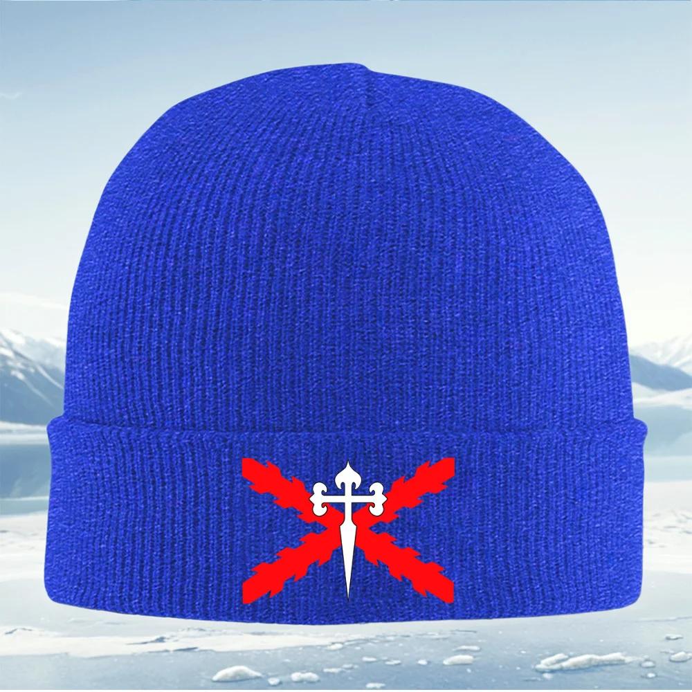 White Cross Red Zigzags Black Background Unisex Women Unisex Knitted Hat Beanie Pullover Cap Winter Thermal Warm Christmas Out