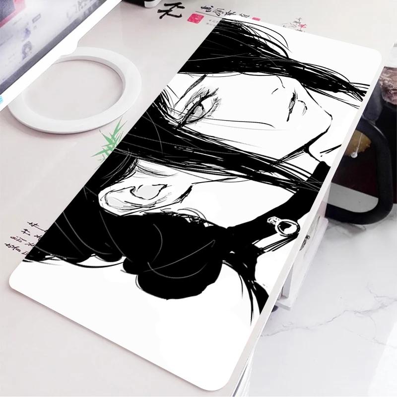 Black and White Anime Girl Table Mat Large Mouse Pad Office Keyboard Edge Locking Desk Mat Gaming Accessories Nonslip Mousepad