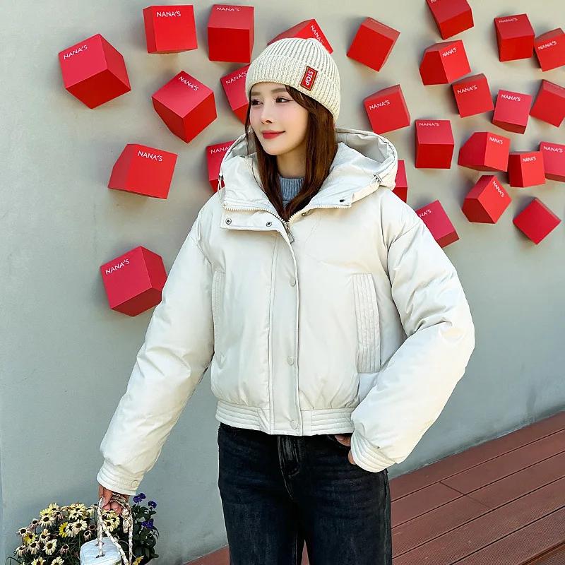 

2026 New Warm Women s Winter Puffer Jacket Candy Color Short Hooded Parkas Down Cotton Padded Coat Jacket Outwear XXL білий
