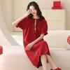 Red Wedding Couple Pajamas Women's Summer Short-sleeved Pure Cotton Pajamas Cute Natal Year Wedding Loungewear Men's Suit