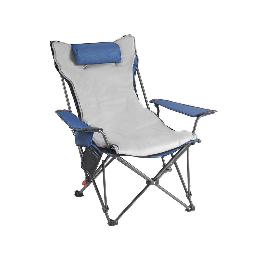Reclining Camping Chair, 4 Adjustable Positions, Portable Folding Lounger for Adults, Mesh Beach Chair with Footrest & Plush Cushion, Supports 220