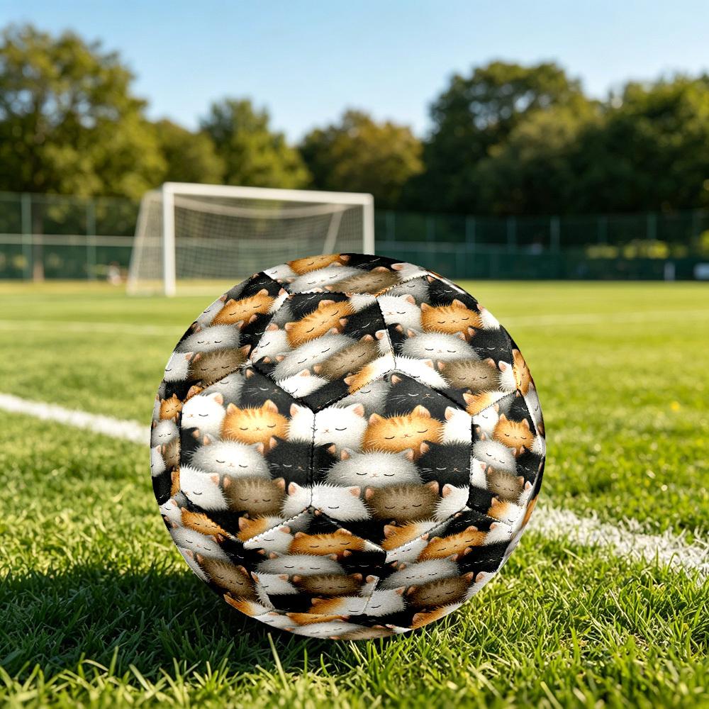 1pc Sleepy Cats Theme Soccer Ball Football, Size 5, Lightweight PVC, Outdoor Training Soccer Ball,Gift c65134