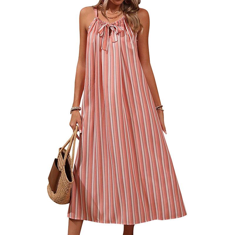 Summer Women's Holiday Striped Loose Halter Dresses Chic Comfortable and Versatile Temperament Elegant Casual Women's Clothing Gentle Lady's Dress
