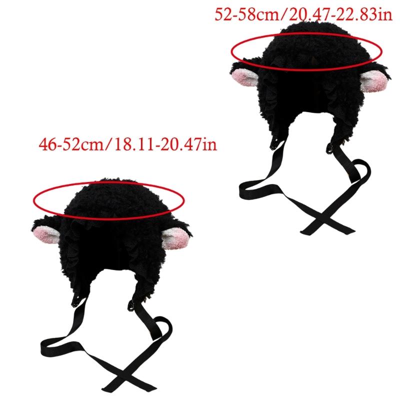 Furry Cartoon Head Cover with Ear for Outdoor Sports Furry Hat Bonnet Lamb Oversized Headgear Hat for Winter