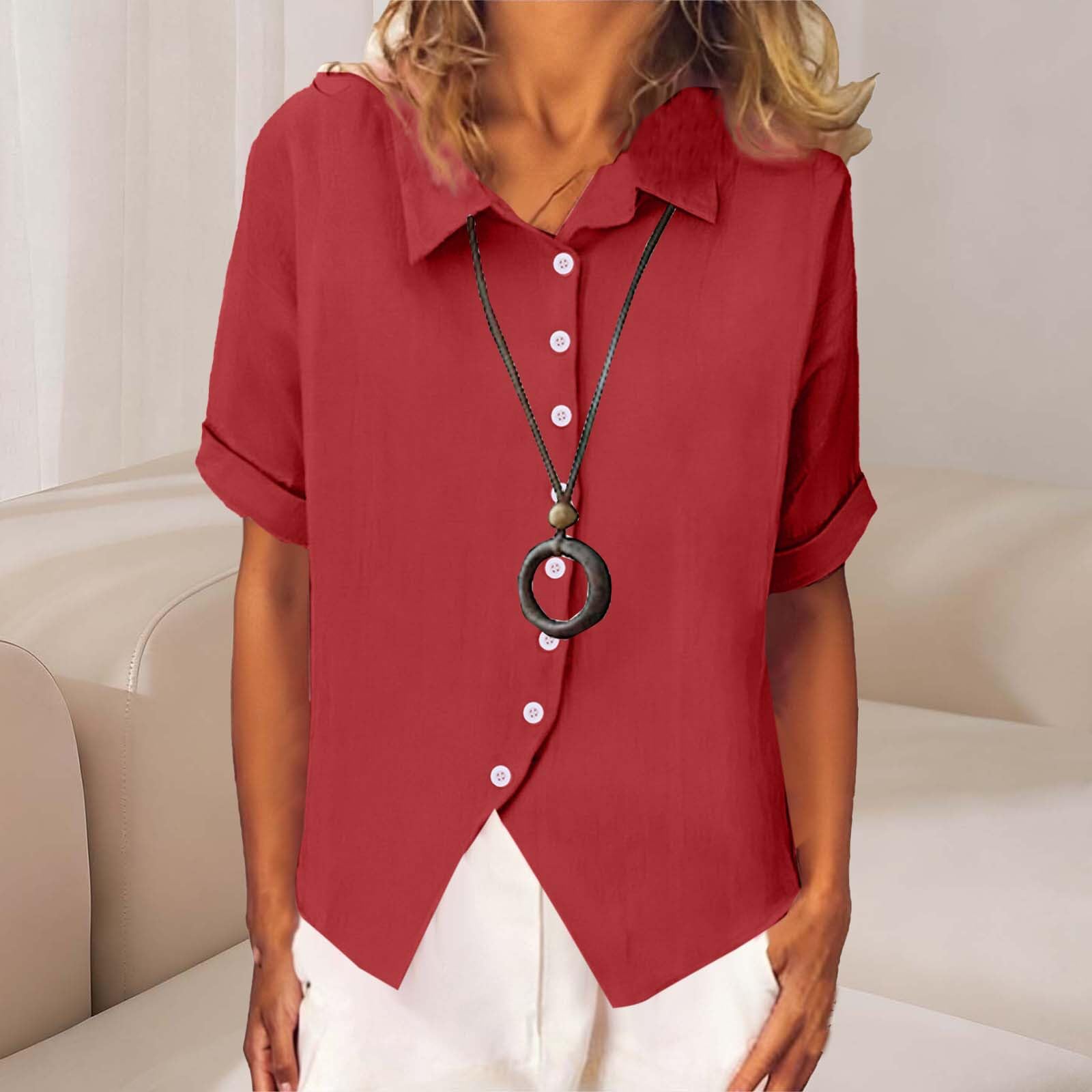 

Women s casual short-sleeved blouse XL червоний