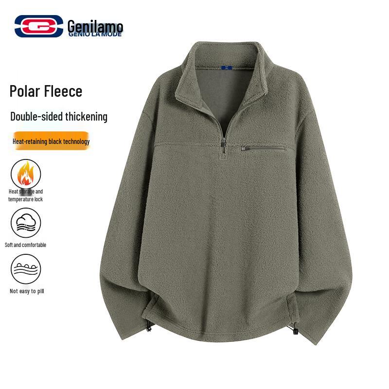 GENIOLAMODE Men s Heavyweight 700G Fleece Half-Zip Jacket XL