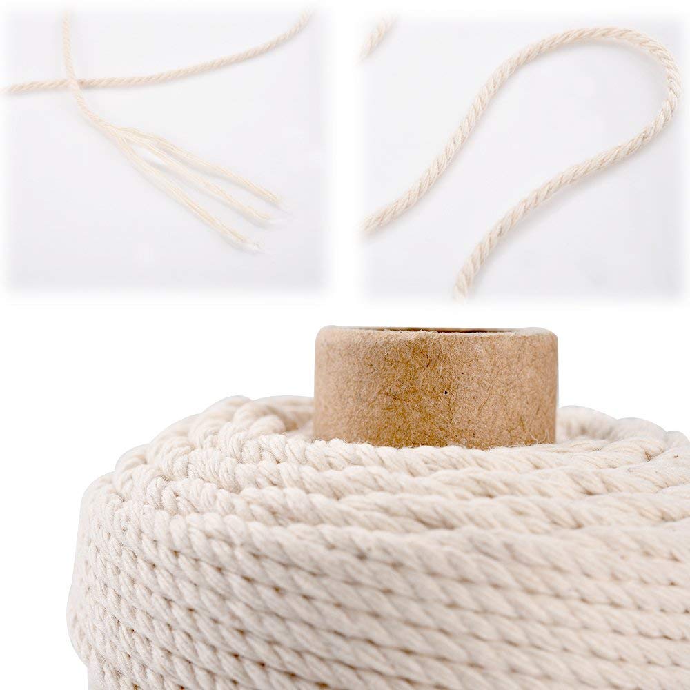 Alantis Authentisches Makramee Handgefertigt Baumwollstricken Natürliche Baumwolle Innenwand Topfpflanze DIY 4mm Breit x 300m Lang Seil, Beige, Garn, Garn,