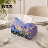 Foldable Paper Organizer Leather Tissue Box Cover with Flowers Pattern, Desktop Organizer, Napkin Holder Case, Portable Dispenser Facial Dispenser,