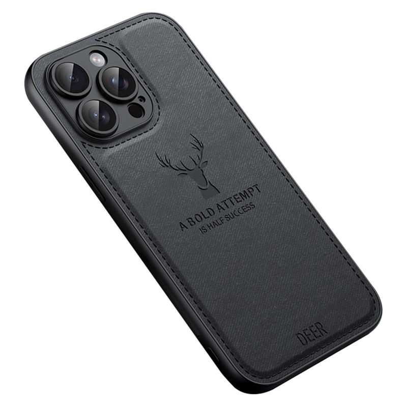 

For iPhone 12 Pro Case Imprinted Deer Pattern PU Leather Coating Phone Back Cover Black