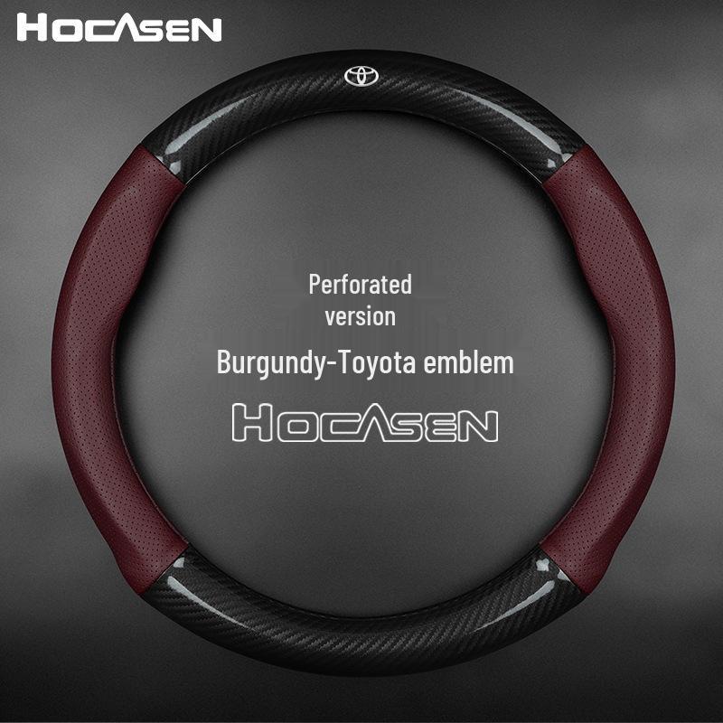 Genuine Leather Carbon Fiber Steering Wheel Cover for Toyota Prado, Camry, Reiz, Highlander, and Crown