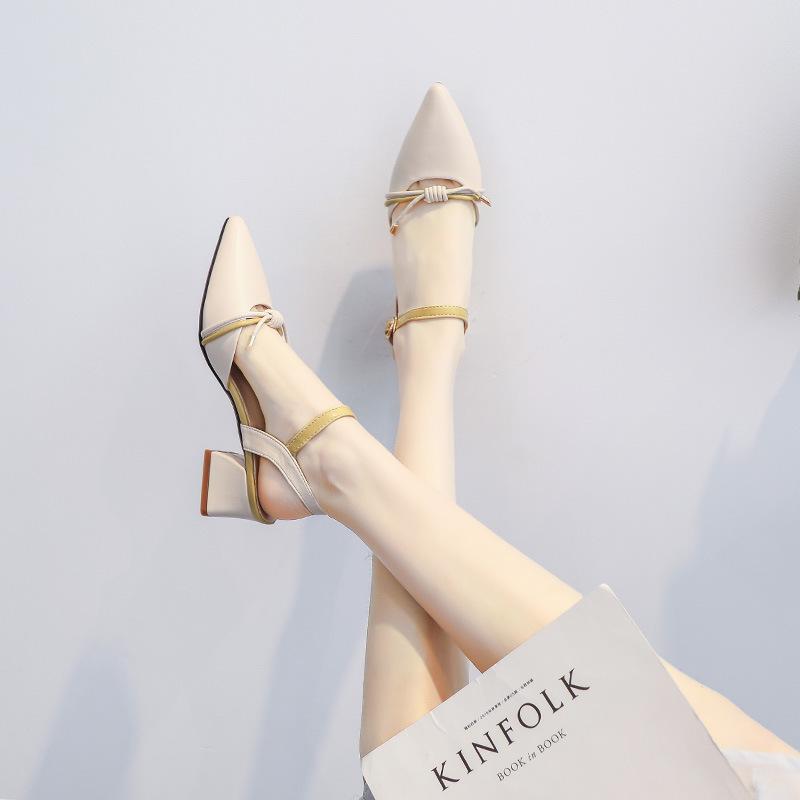 Shoes Girl 2025 Spring and Summer New Pointed Middle Heel Thick Heel Gentle Fairy Spring High Heel Women's Shoes Lady Single Shoes