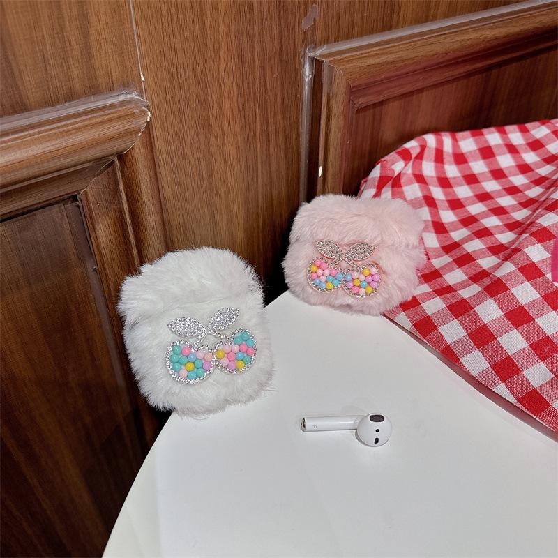 Autumn and Winter Plush Flash Diamond Cherry Suitable for Airpods4 Protective Case Apple Bluetooth 2 3rd Generation Earphone Cover Girl Pro