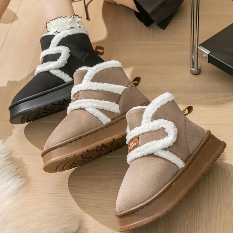 Fashion 2024 New Winter Women's Plush Anti Slip Warm Cotton Shoes Thick Bottom Outdoor Cold Proof Snow Boots