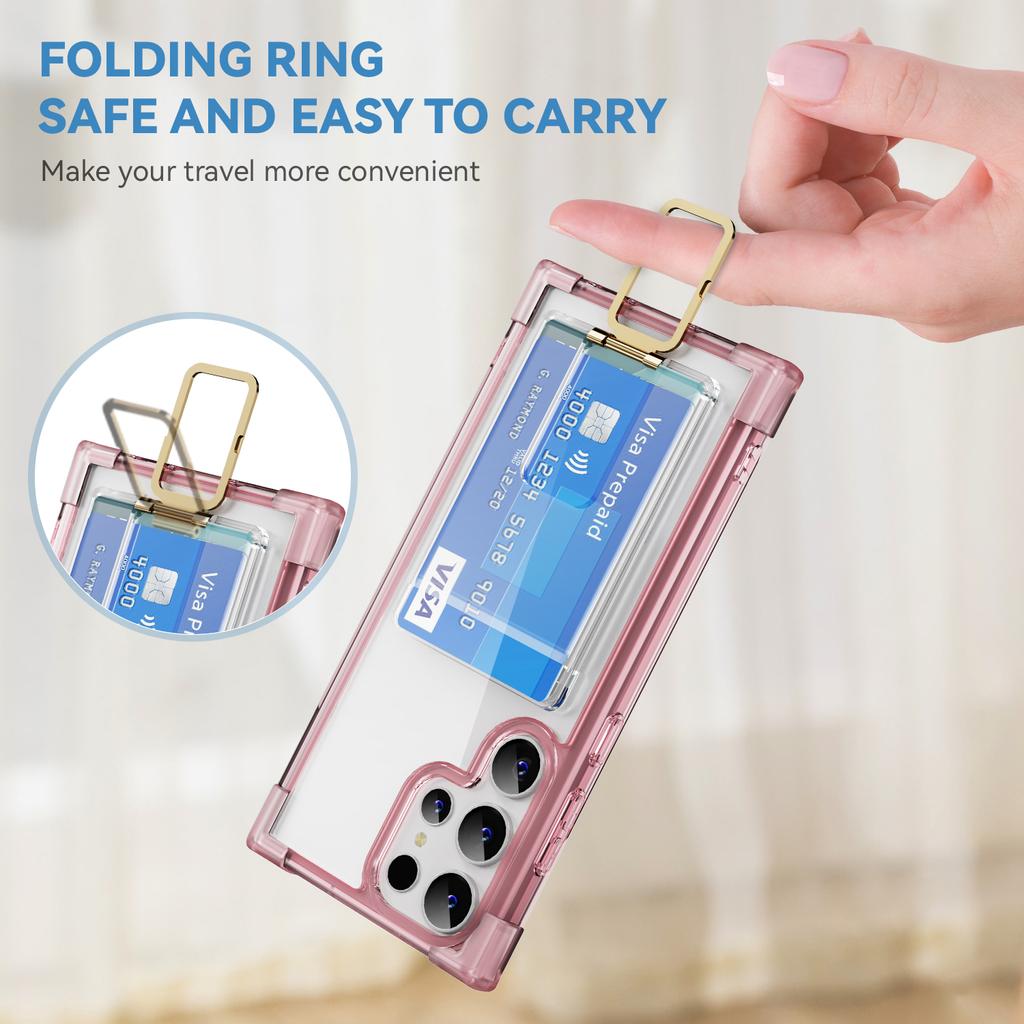 For Samsung Galaxy S23 Ultra Case Reinforced Corners TPU+Acrylic Phone Cover with Kickstand Card Holder