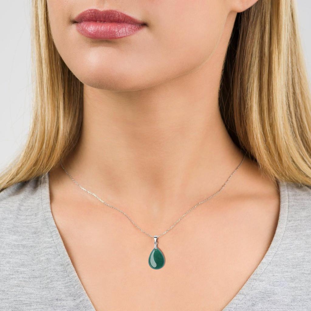 GAVU Green Agate Teardrop Silver 925 Power Stone Necklace for Women