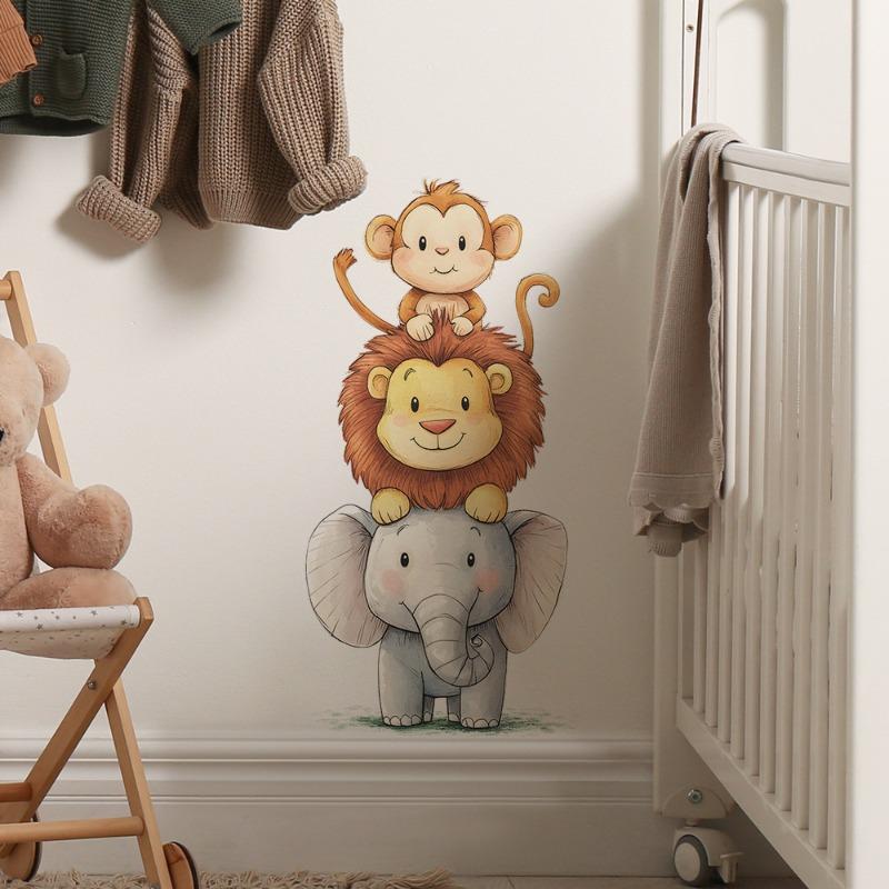 Forest Animals Wall Sticker for Children's Rooms Boys Girls Baby Room Decoration Wallpaper Monkey Elephant Lion