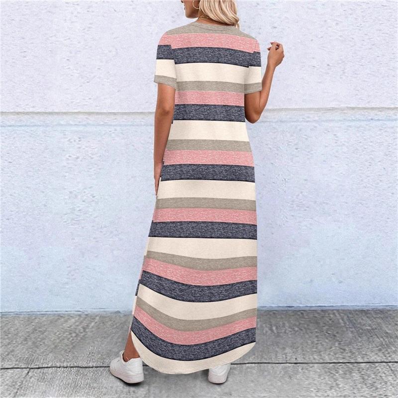 Women Short Sleeve Long Dress With Pockets Casual Oversized Round Neck Beach Dress Female Split Loose Fit Summer Dress Vestidos