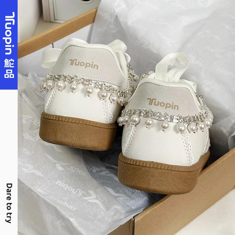 

Versatile ballet training shoes with skirts 2025 spring and summer new women s shoes casual board shoes lace little white shoes 35 брудно-білий