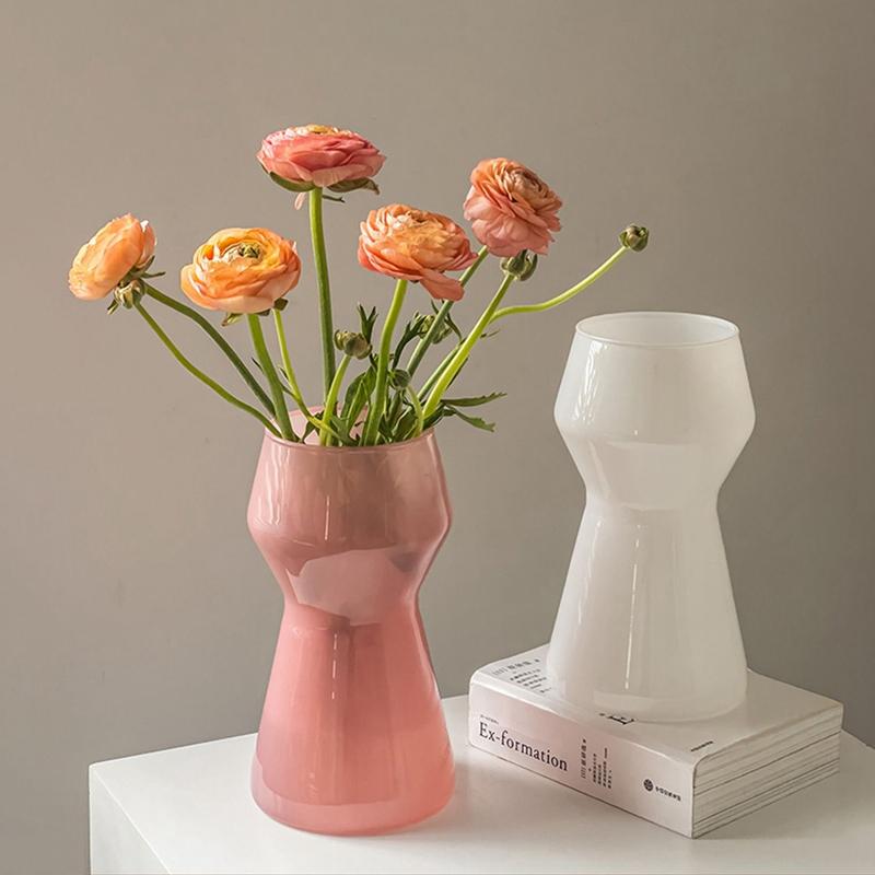 Creamy Color Glass Vase Hydroponic Flower Vase Transparent Plant Pots Dinning Living Room Decorative Vases Home Office Decor