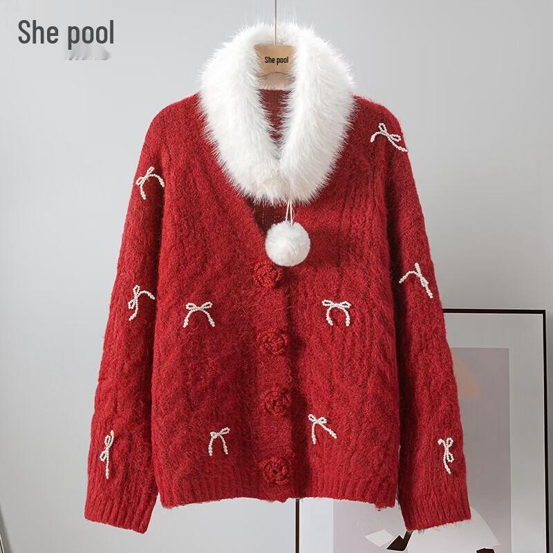 Women s Sweet 3D Floral V-Neck Knit Cardigan One Size