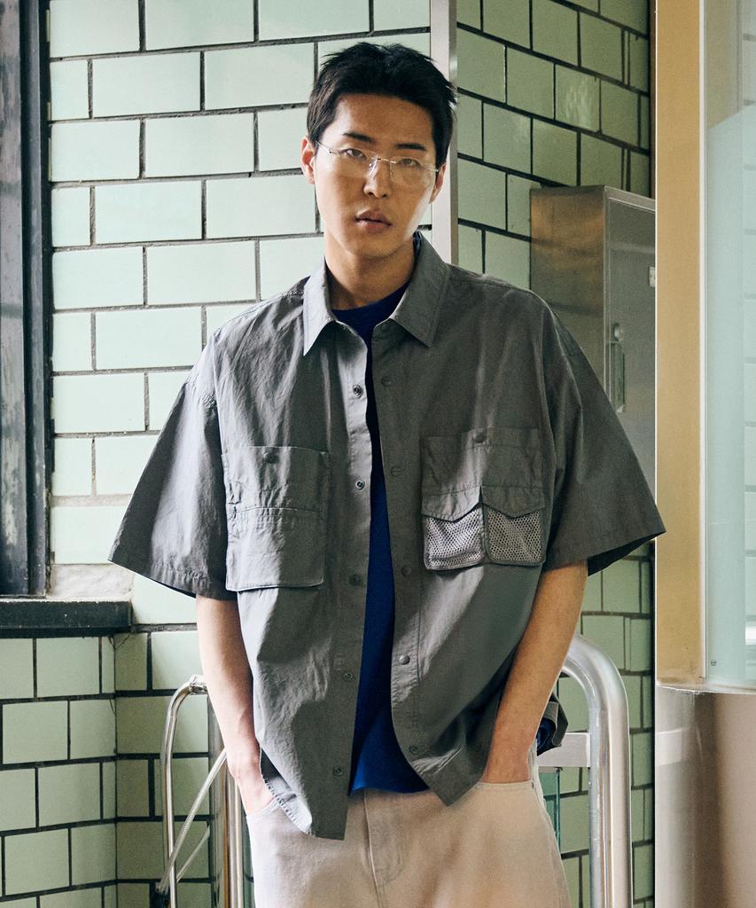 Nontaib Mesh Twin Cargo S/S Shirts (Grey)