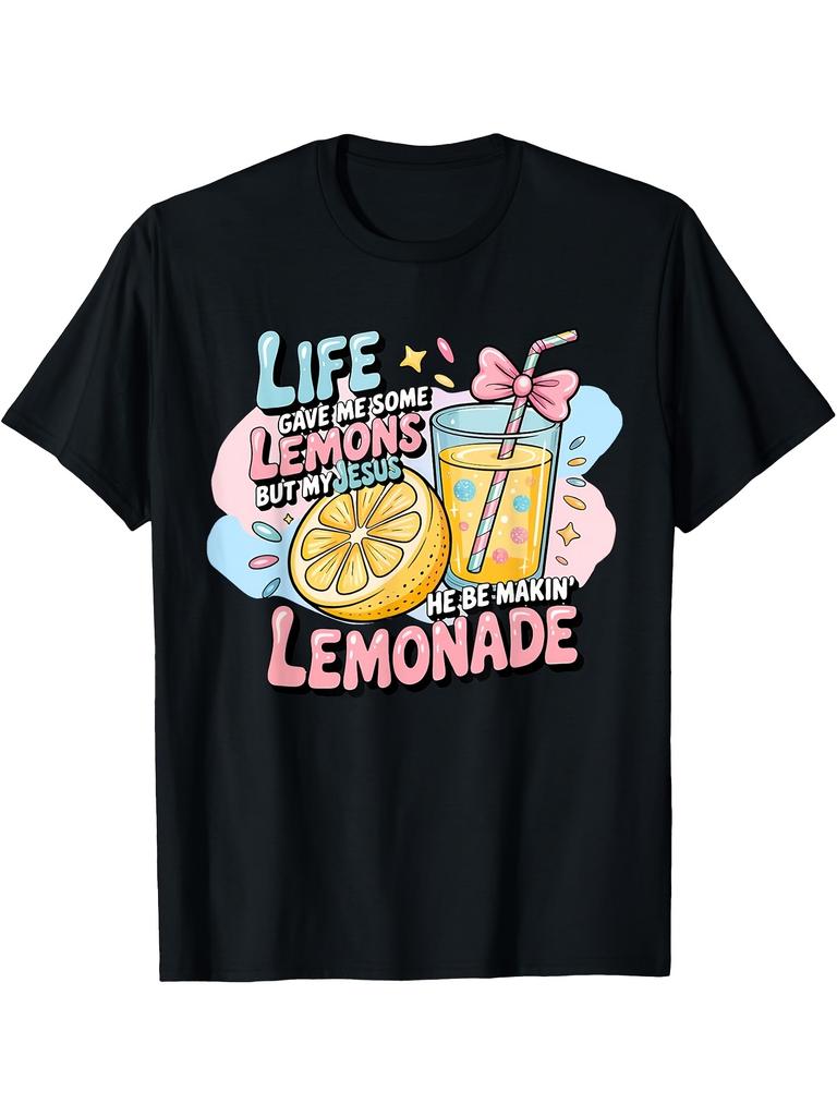 Men's Funny Life Gave Me Lemons But Jesus He Be Makin' Lemonade T-Shirt - Soft Breathable Crew Neck Tee Suitable for Dai