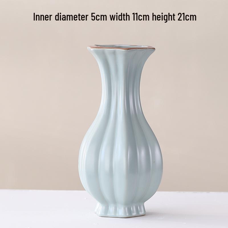 Elegant Celadon Vase: Classical Ru Kiln Ceramic for Hydroponic Flower Arrangements and Living Room Decor