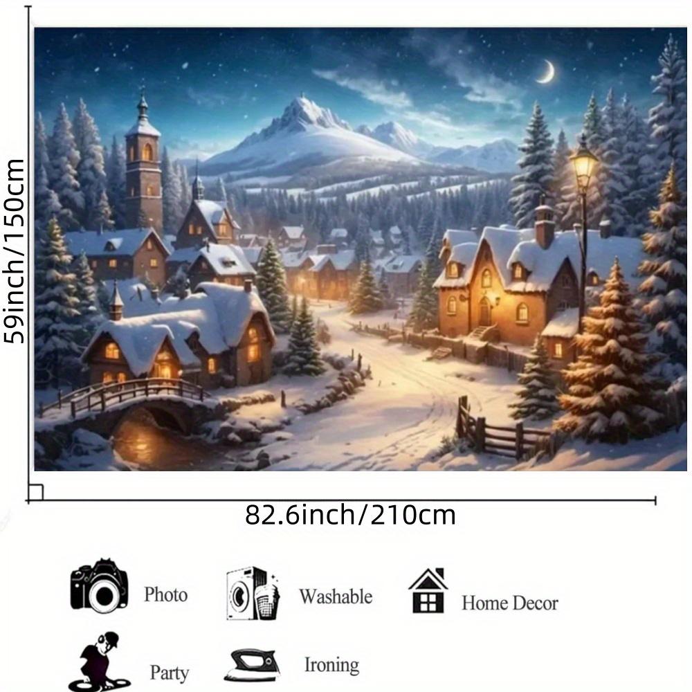One piece winter fairyland background clothChristmas village snow town scene photography background holiday decoration banner