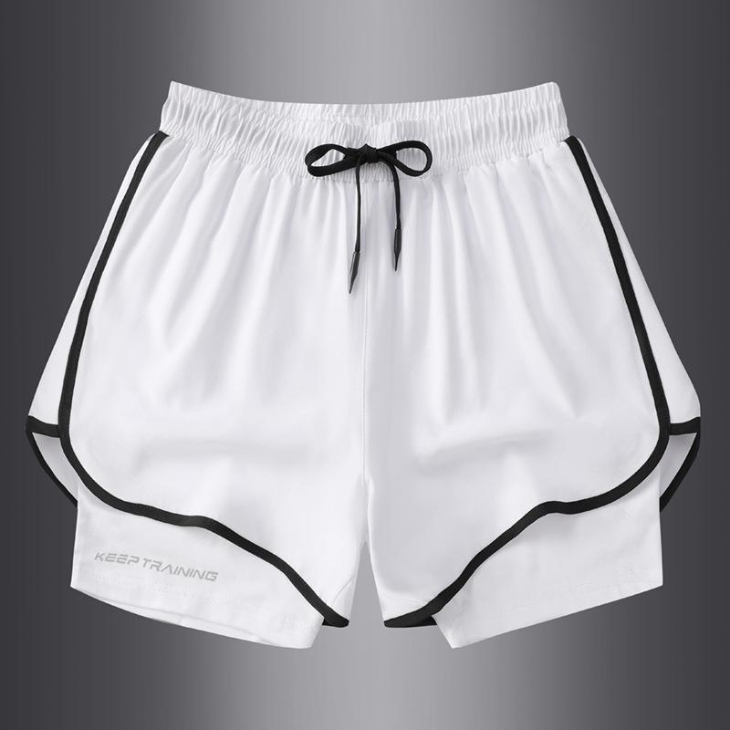 Men's Summer Sports Shorts with Back Pockets, Trendy Cross-Border Design, Fake Two-Piece Look.