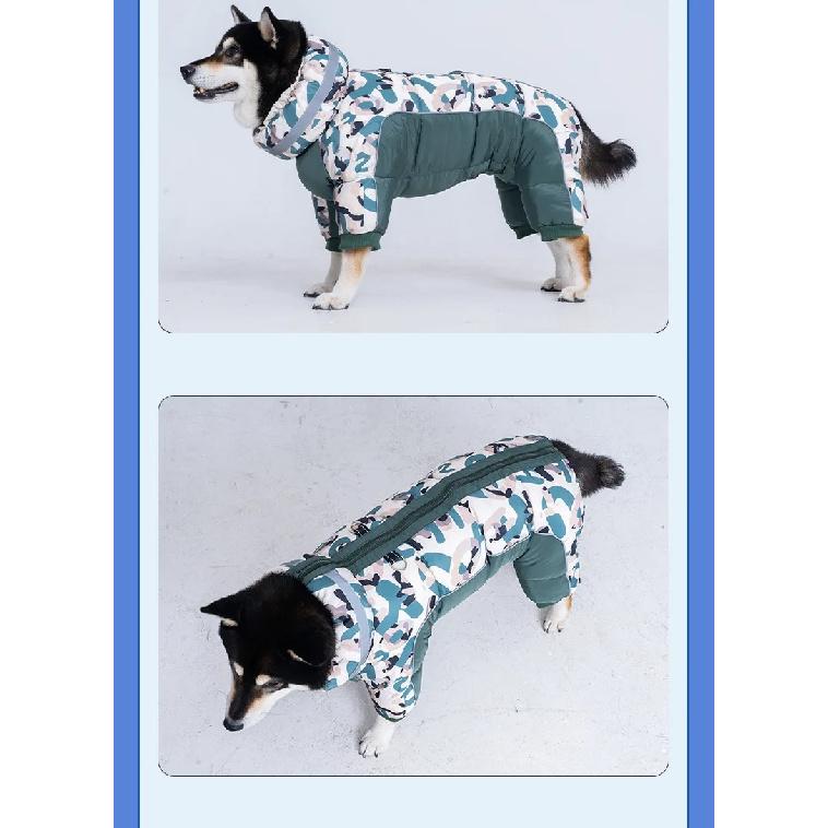 Winter Pet Dog Camouflage One-piece Four-legged Suit Waterproof Dogs Thicken Cotton Clothes with D-ring Outdoor Pet Walking Coat