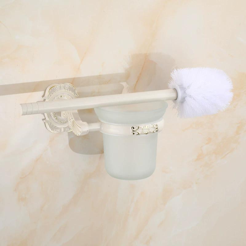 Tuqiu Antique Toilet Brush Holder with Brush Aluminum Carved Bathroom Toilet Scrub Cleaning Brush Holder Set
