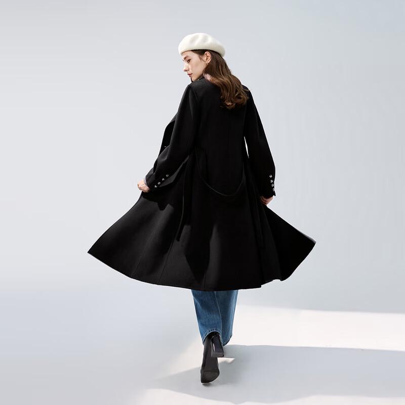 Qiushui Yiren Hepburn Style Women's Pleated Puff Sleeve Wool Coat