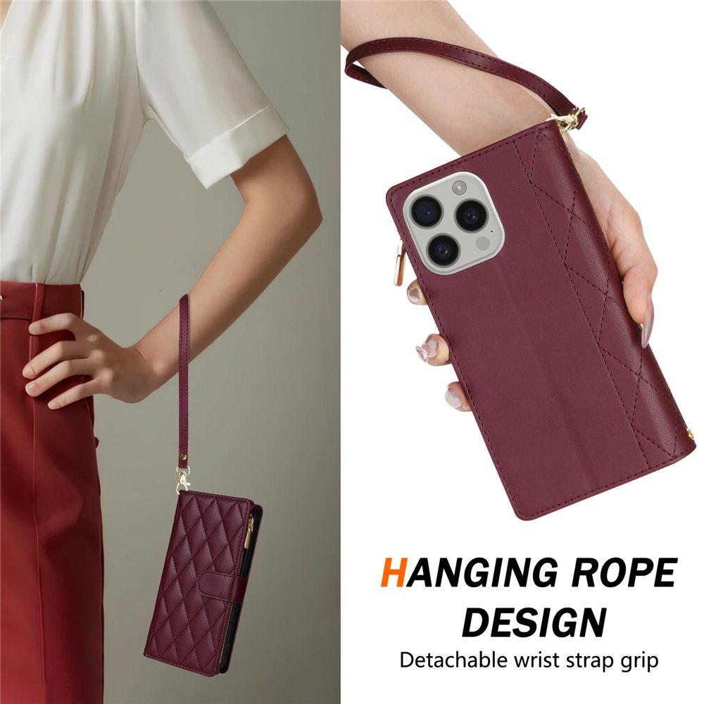 Reißverschluss Langes Lanyard Umhängetasche Kartenfach Lederhülle Für iPhone 15 16 14 Plus 13 11 Pro Max SE4 2 XR XS Klapphülle