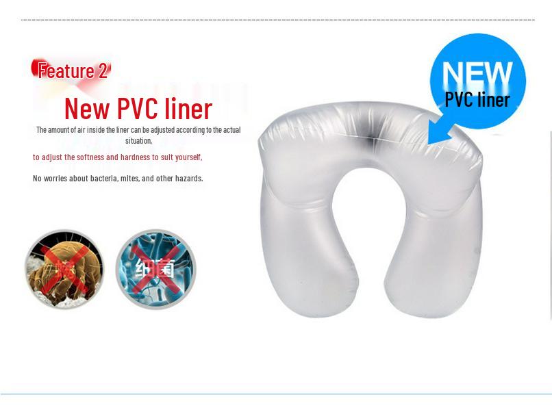 U-shaped Inflatable Travel Pillow Set: Includes Neck Support, Eye Mask, and Earplugs.