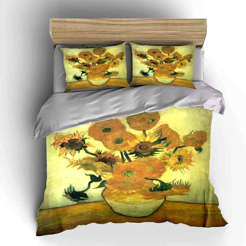 Sunflower Vase Art Print Bedding Duvet Cover Set (1*Duvet Cover 2*Pillowcases, without duvet insert)