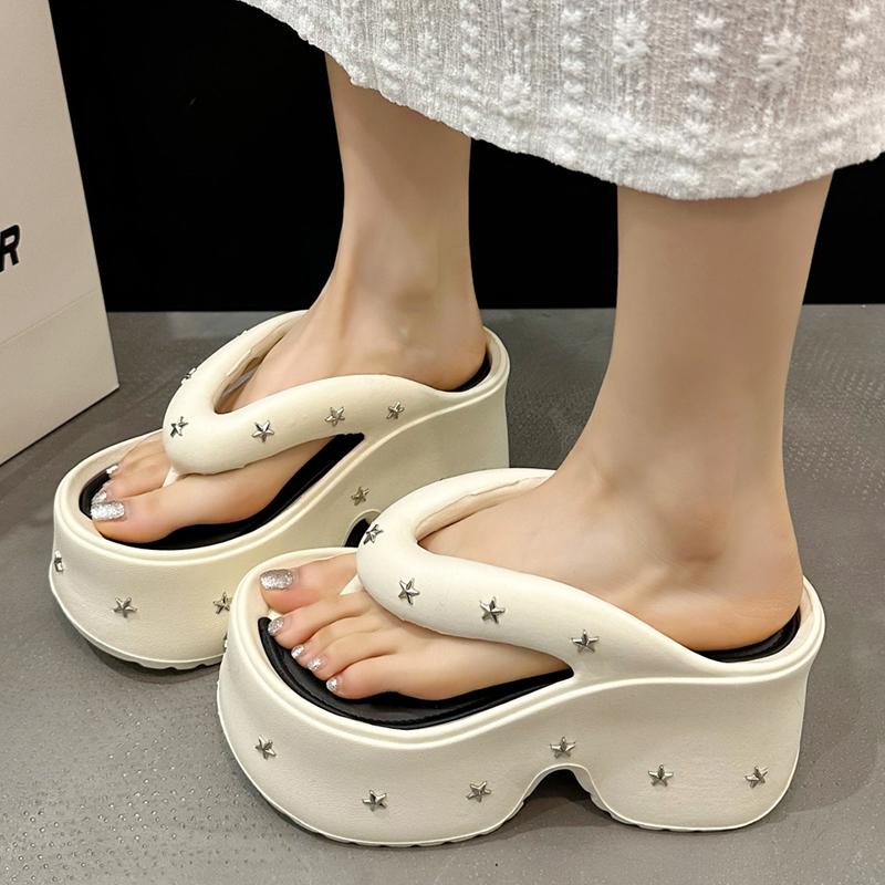 Thick Bottom Eva Wedge Flip Flops for Women Fashion Star Decor Chunky Platform Sandals Woman 2025 Summer Non Slip Beach Slippers