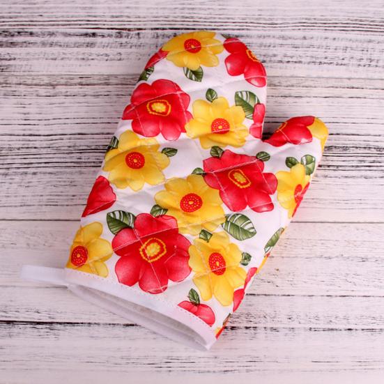 1Pc Mitt Soft Oven Resistant Polyester Texture Heat Floral Printed Microwave Glove Baking