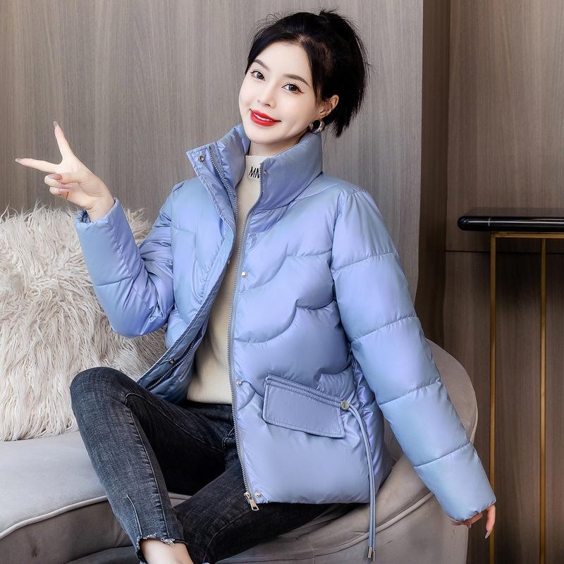 

XL глянцевая пуховая одежда для женской зимы новые утолщенные короткие куртки свободные куртки со стойкой XL синий