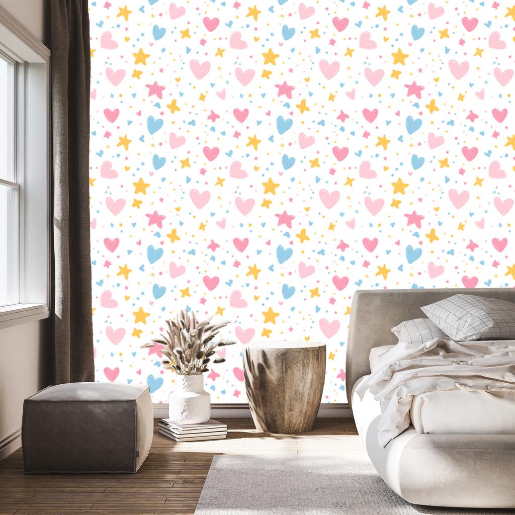 Love Wallpaper White, Powder Pink, Cream and Azure 50x1000
