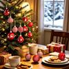 Ferienhaus Dekoration Rote Weiße Weihnachtskugel Ornamente 7 cm Kleine Holzbaum Einkaufszentrum Dekorationen Hängende Dekoration für Weihnachtsbaum,