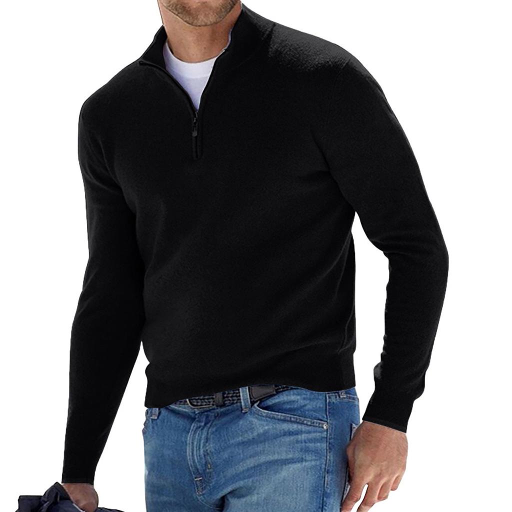 Men's Casual Classic Zipper High Neck Solid Color Slim Knitted Pullover
