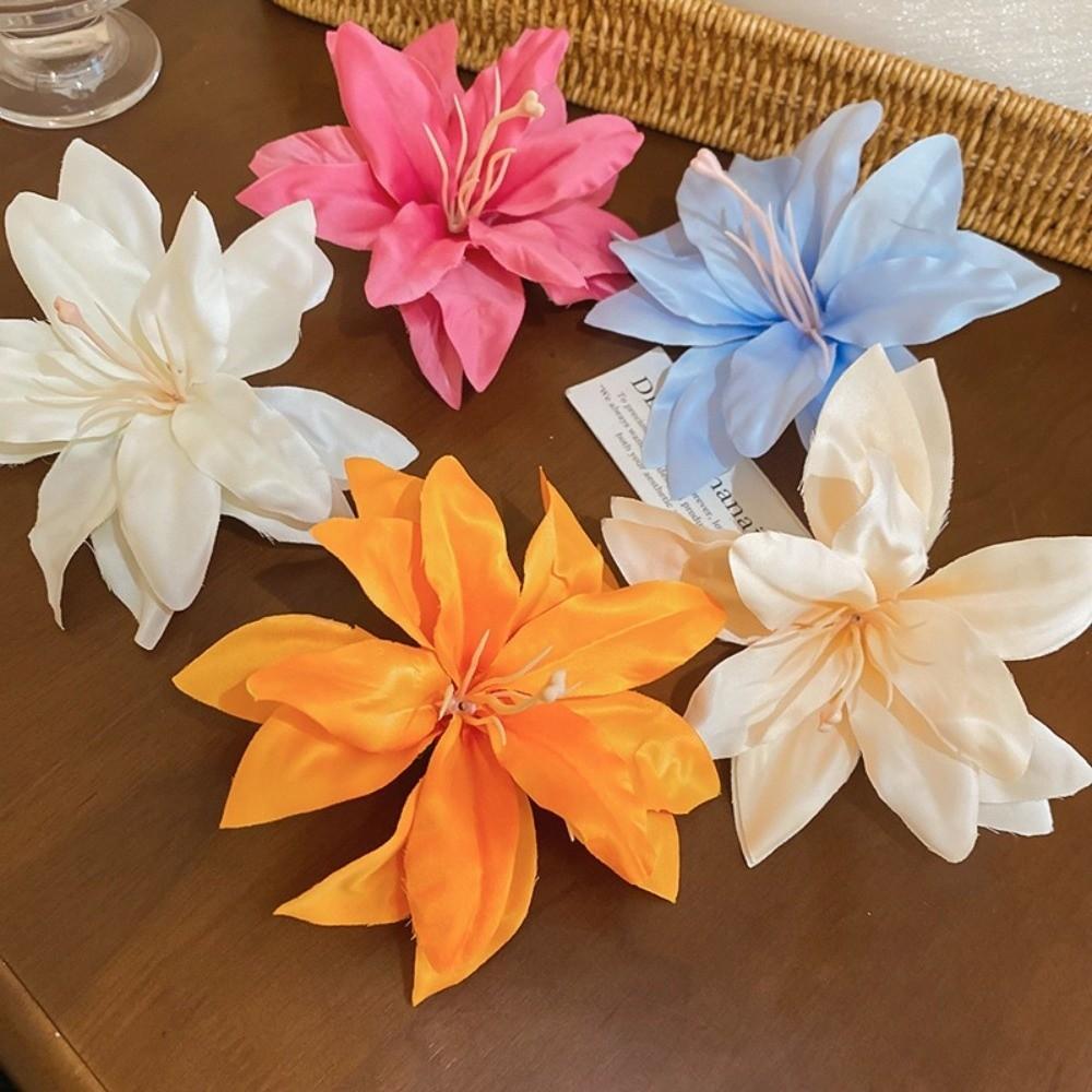 Vintage Red Fabric Hair Barrettes Elegant Flower Duckbill Clip Summer Season
