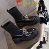 Women's Spring 2025 Chunky Heel Ankle Boots - British Style, Elastic Slimming, Hidden Heel, Sock Boot Design, Suitable for Autumn.