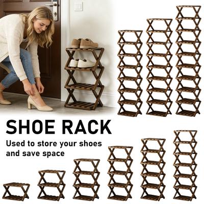 Shoe Rack Organizer, Natural Or Tea Color, No-Tool Assembly, Foldable Storage Shelf