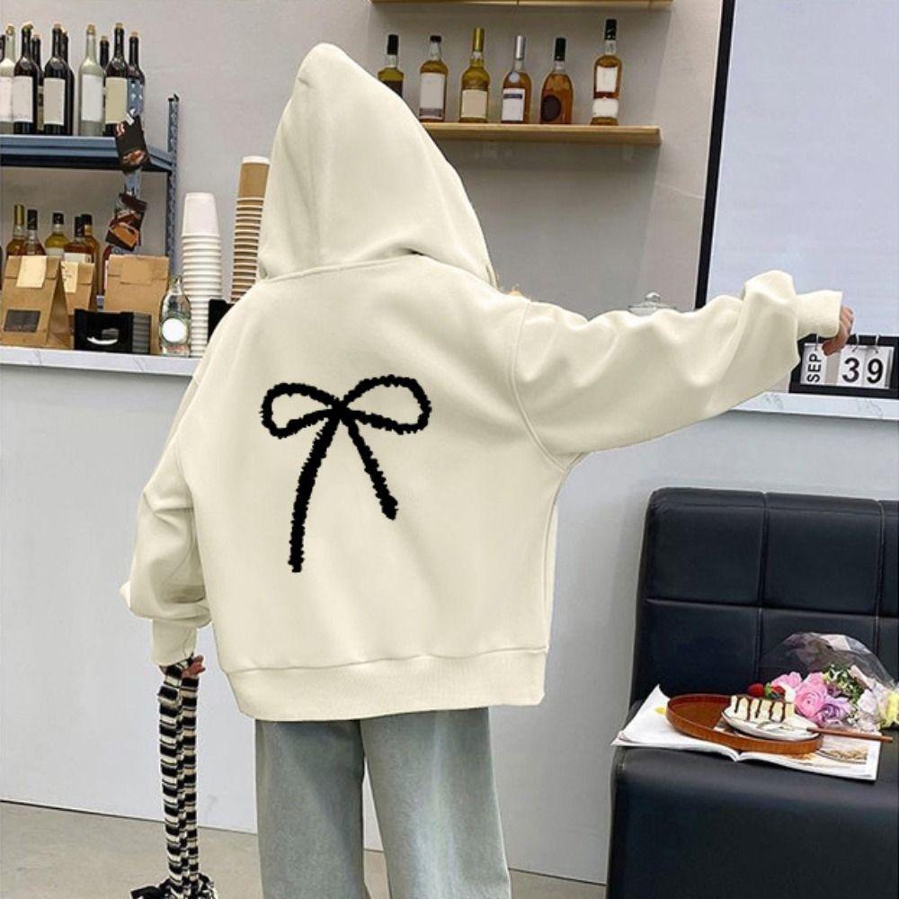 Sweet Bow Teens Autumn Hoodie Loose Y2k Coat Girls Fashion Girl Bowknot Hoodie  Autumn Winter