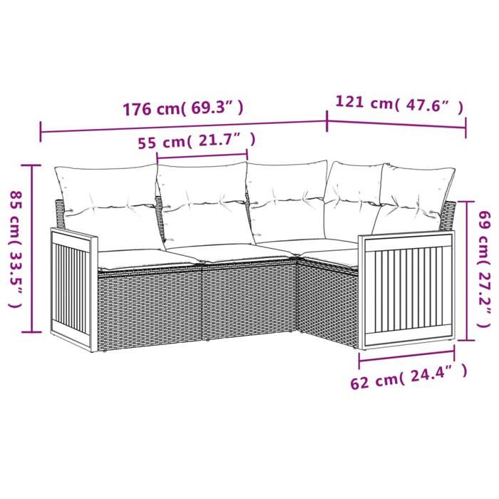 VidaXL Salon de Jardin avec Coussins 4 pcs, Canapés de Terrasse, Ensemble de Meubles de Patio, Mobilier d'Extérieur, Beige 3227613