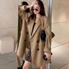 Women's Trendy Khaki & Black Loose Suit Top - Slimming Korean Style for Spring/Autumn